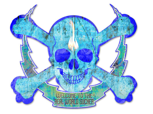 Skull Bolt Welcome To The Real World, Man Cave, Plasma, 19 X 16 Inches