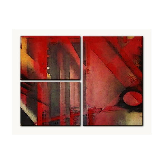 Abstract Red Art, Home and Garden, Triptych, 34 X 24 Inches