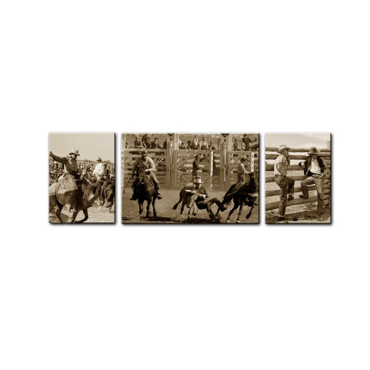 Rodeo Cowboys, Home and Garden, Triptych, 34 X 24 Inches