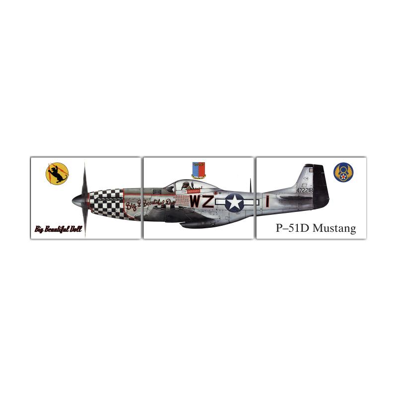 P-51 Mustang Triptych, Aviation, Metal Sign, 48 X 12 Inches