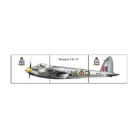 Mosquito FB Triptych, Aviation, Custom Metal Shape, 48 X 12 Inches