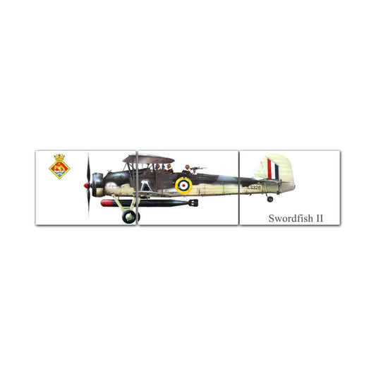Swordfish Triptych, Aviation, Custom Metal Shape, 48 X 12 Inches