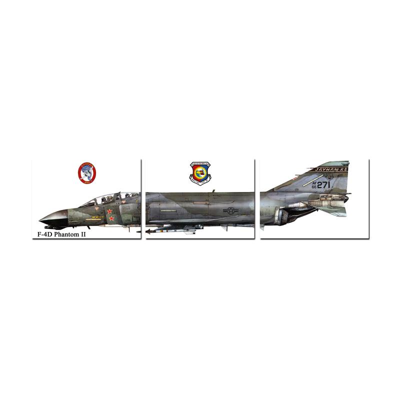 F4D Phantom II Triptch, Aviation, Triptych, 48 X 12 Inches