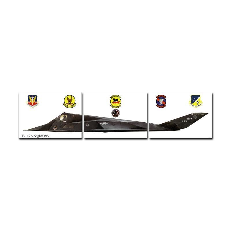 F-117A Triptych, Aviation, Custom Metal Shape, 48 X 12 Inches