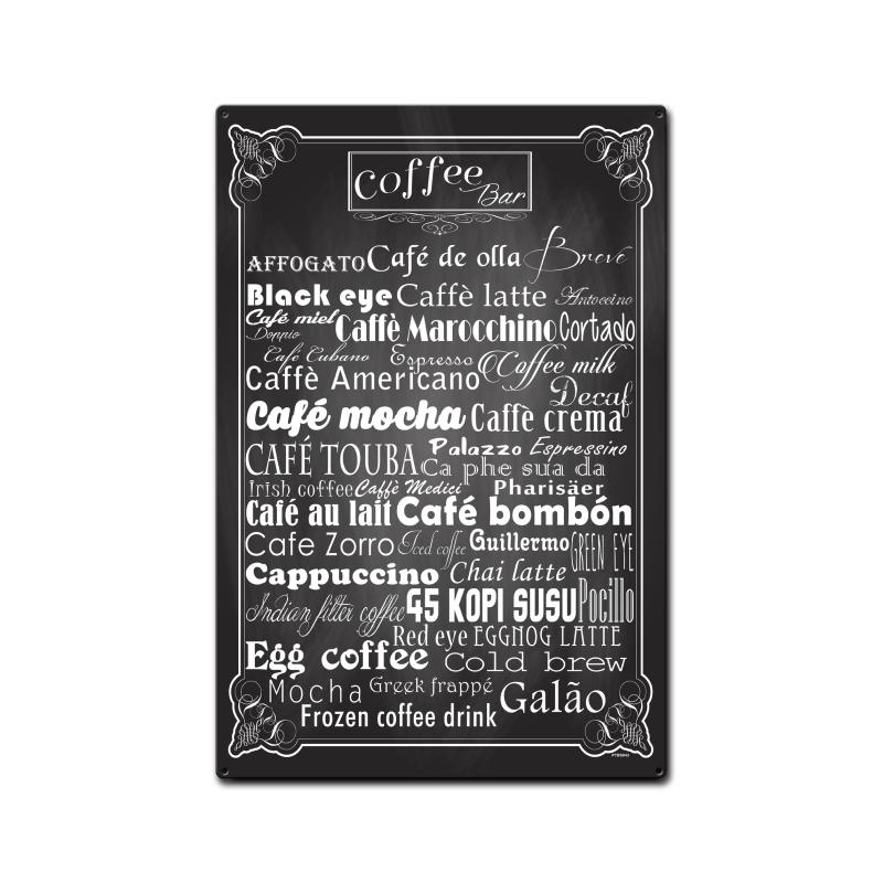 Coffee Bar, Food & Drink, Diamond Metal Sign, 16 X 24 Inches