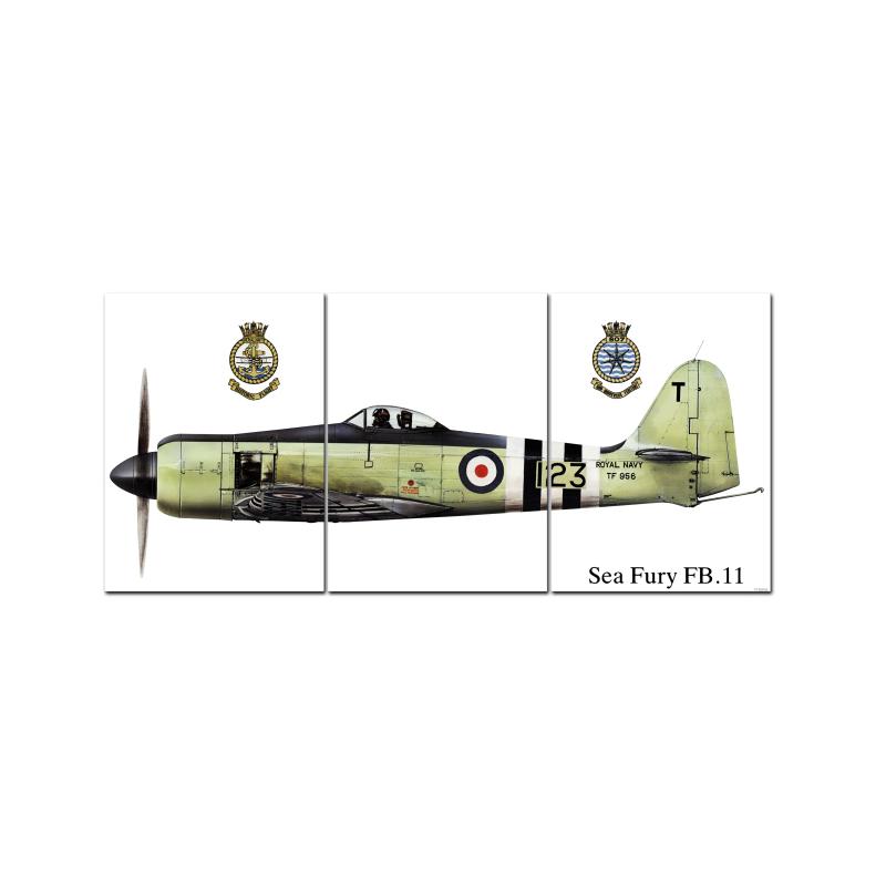 Sea Fury Triptych, Military, Metal Sign, 36 X 16 Inches