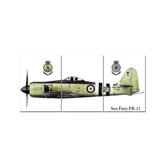 Sea Fury Triptych, Military, Metal Sign, 36 X 16 Inches