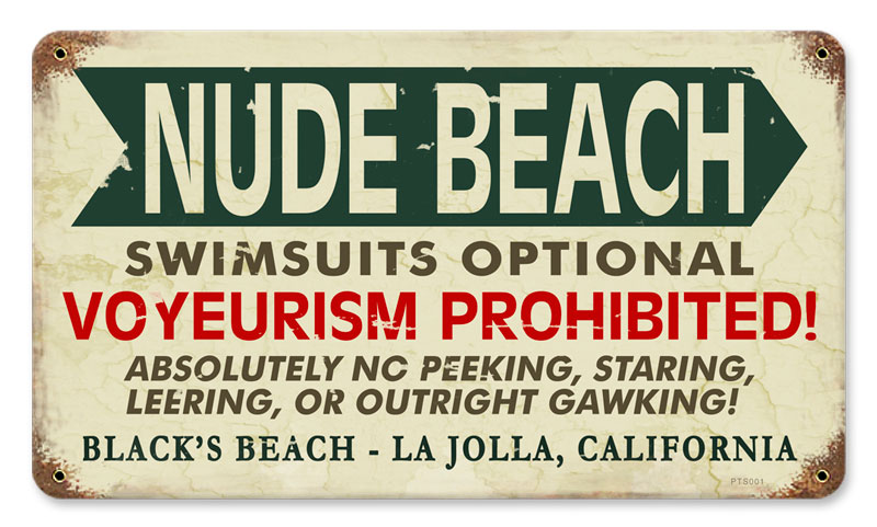 Black's Nude Beach, , Vintage Metal Sign, 14 X 8 Inches