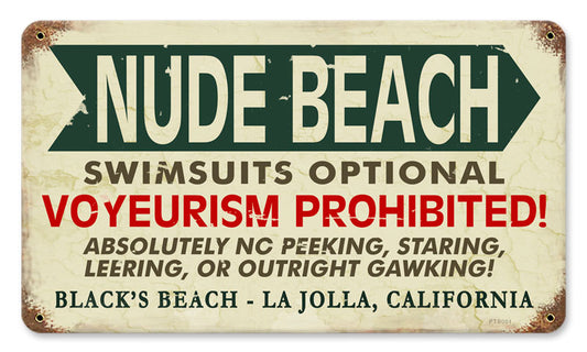 Black's Nude Beach, , Vintage Metal Sign, 14 X 8 Inches