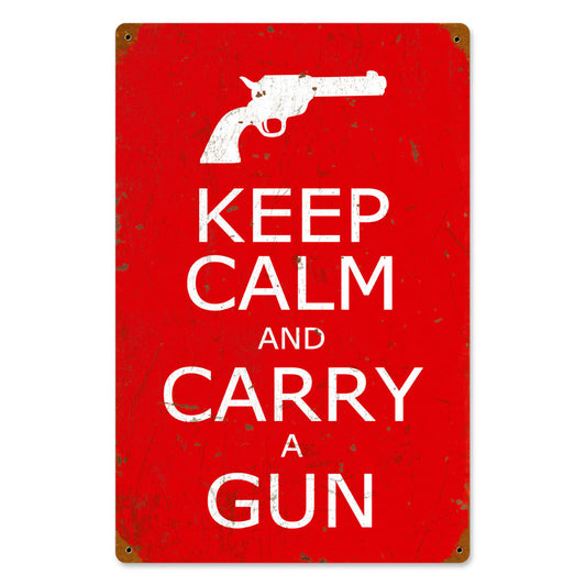 Keep Calm and Carry a Gun, Humor, Vintage Metal Sign, 12 X 18 Inches