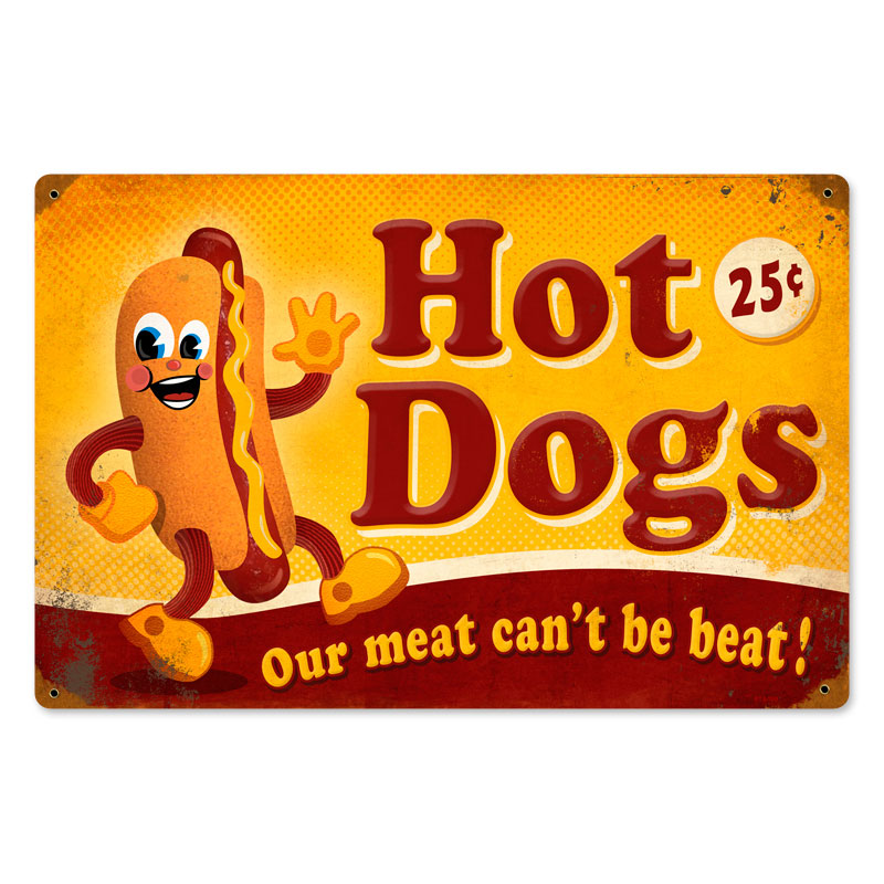 Hot Dogs, Food and Drink, Vintage Metal Sign, 18 X 12 Inches