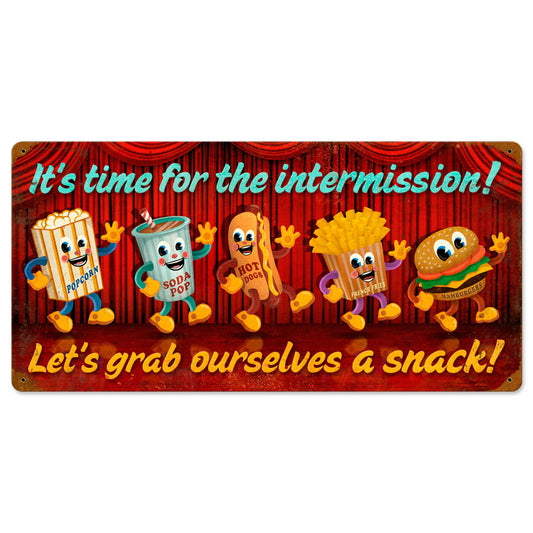 Intermission Snacks, Food and Drink, Vintage Metal Sign, 24 X 14 Inches
