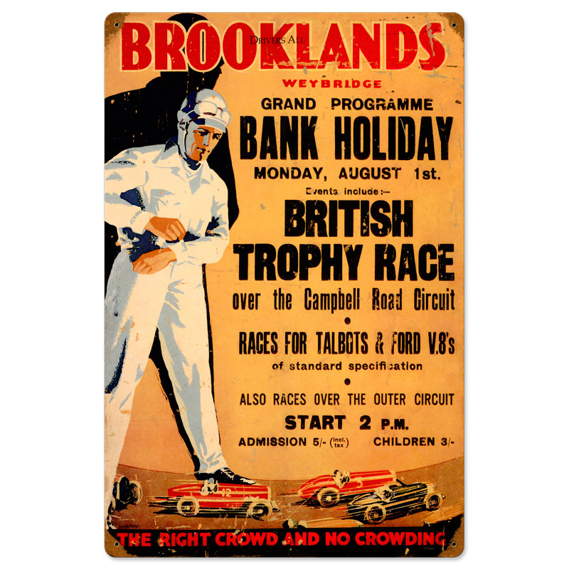 Brooklands, Automotive, Vintage Metal Sign, 16 X 24 Inches