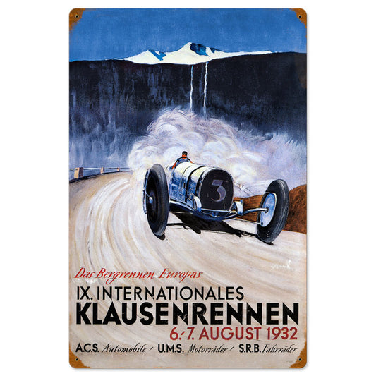 Klausenrennen, Automotive, Vintage Metal Sign, 16 X 24 Inches