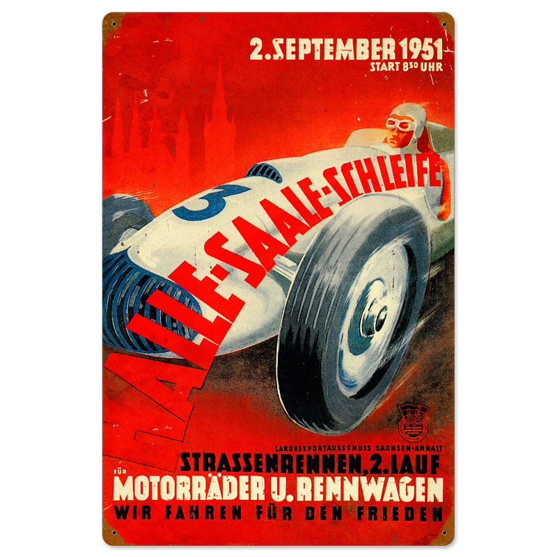 Halle Saale Racetrack, Automotive, Vintage Metal Sign, 16 X 24 Inches