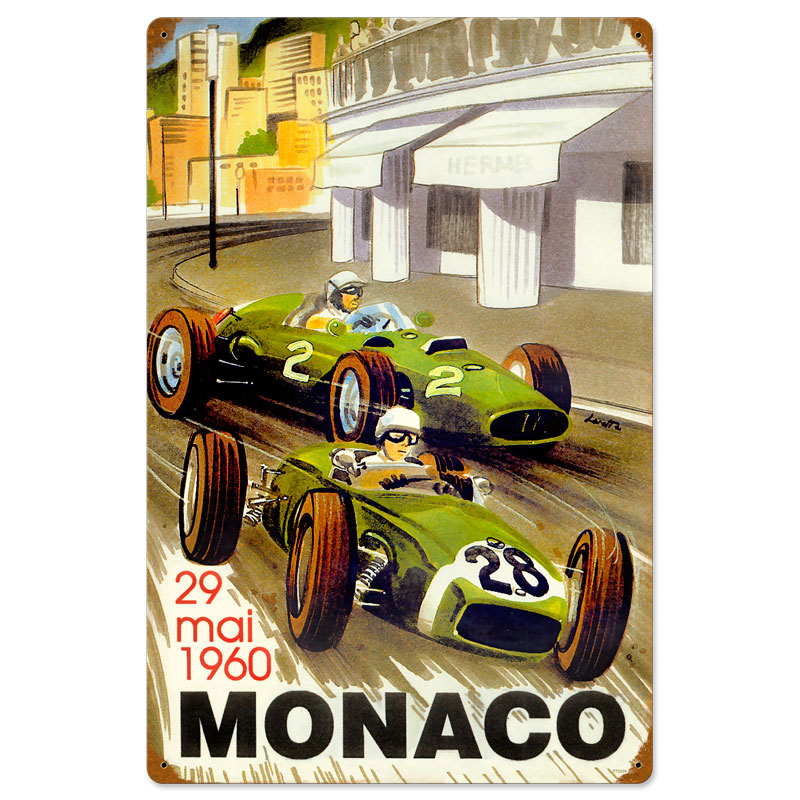 Monaco Races, Automotive, Vintage Metal Sign, 16 X 24 Inches