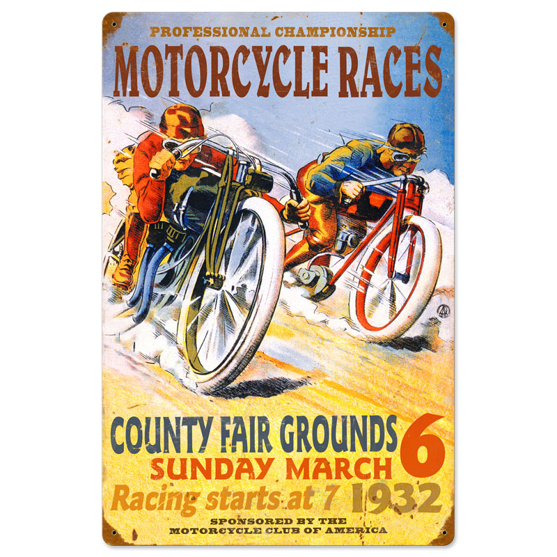 Pro Motorcycle Races, Motorcycle, Vintage Metal Sign, 16 X 24 Inches