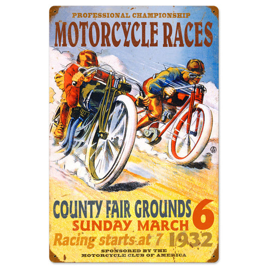 Pro Motorcycle Races, Motorcycle, Vintage Metal Sign, 16 X 24 Inches