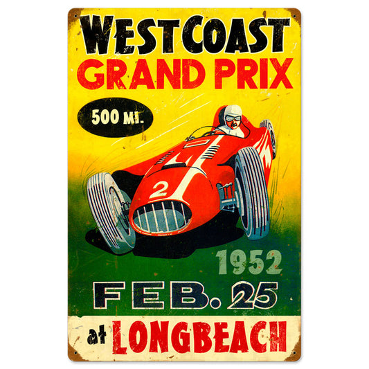 West Coast Grand Prix, Automotive, Vintage Metal Sign, 16 X 24 Inches