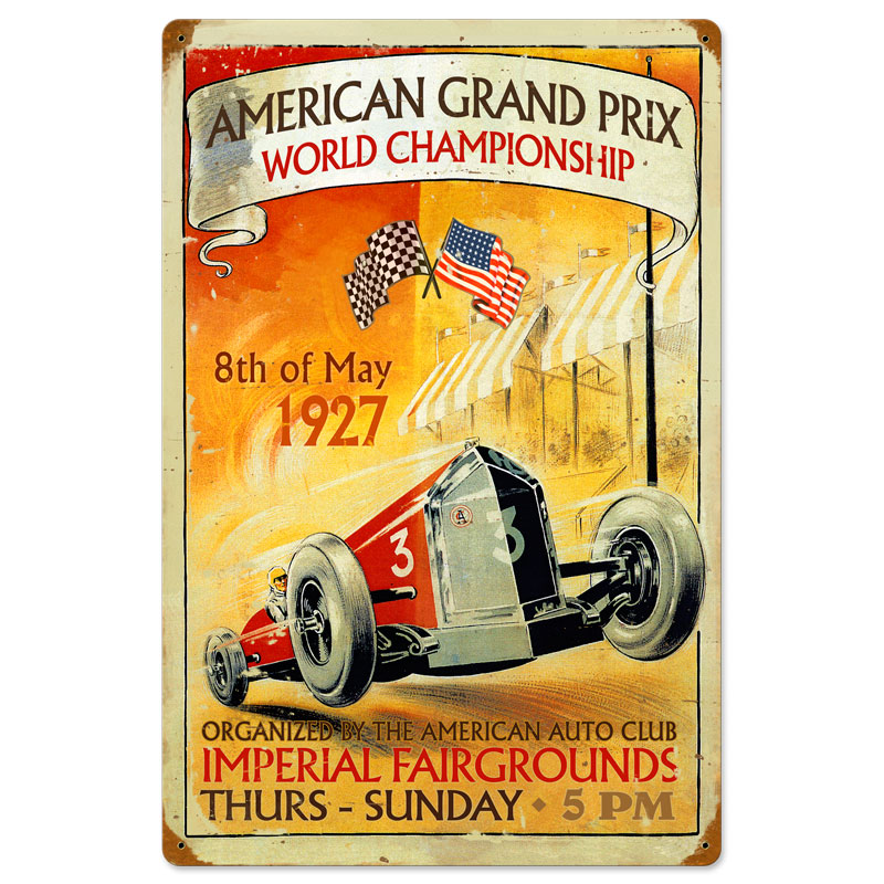 American Grand Prix, Automotive, Vintage Metal Sign, 16 X 24 Inches