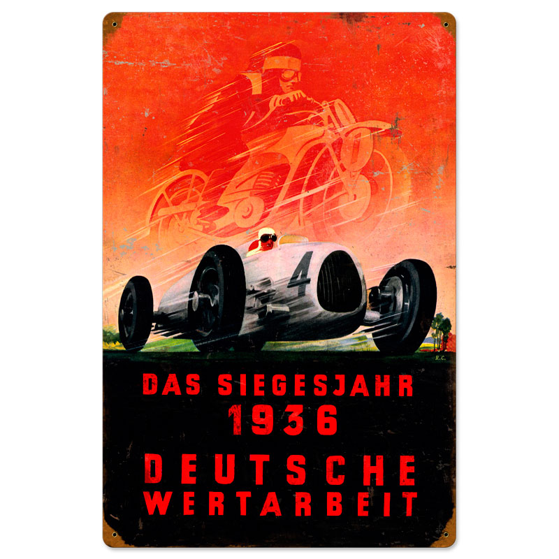 Deutsche Races, Automotive, Vintage Metal Sign, 16 X 24 Inches