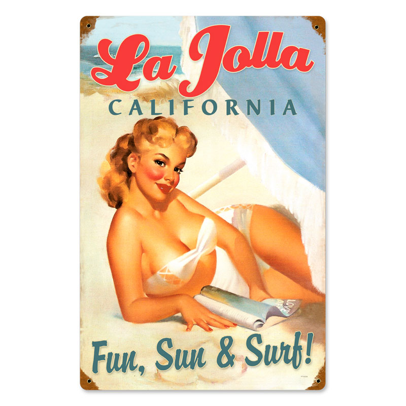 La Jolla Pinup, Pinup Girls, Vintage Metal Sign, 12 X 18 Inches