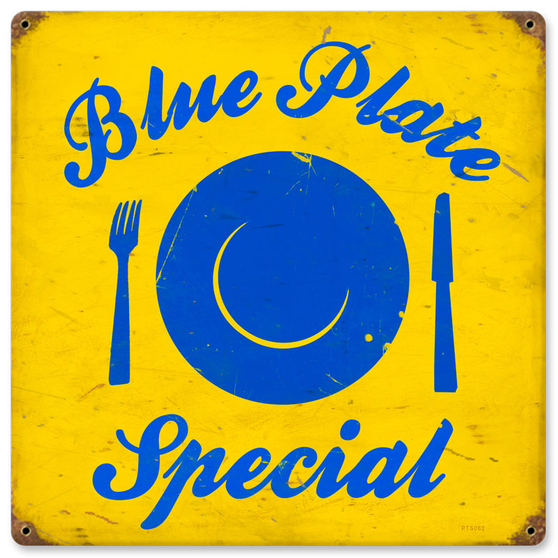Blue Plate, Food and Drink, Vintage Metal Sign, 12 X 12 Inches