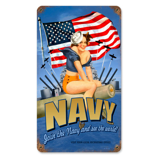 Navy Pinup, Pinup Girls, Vintage Metal Sign, 8 X 14 Inches
