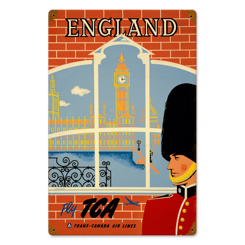 England Travel, Home and Garden, Vintage Metal Sign, 8 X 14 Inches