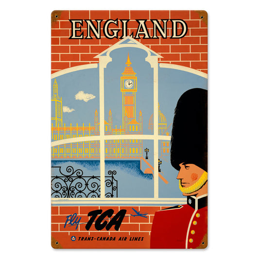England Travel, Home and Garden, Vintage Metal Sign, 8 X 14 Inches