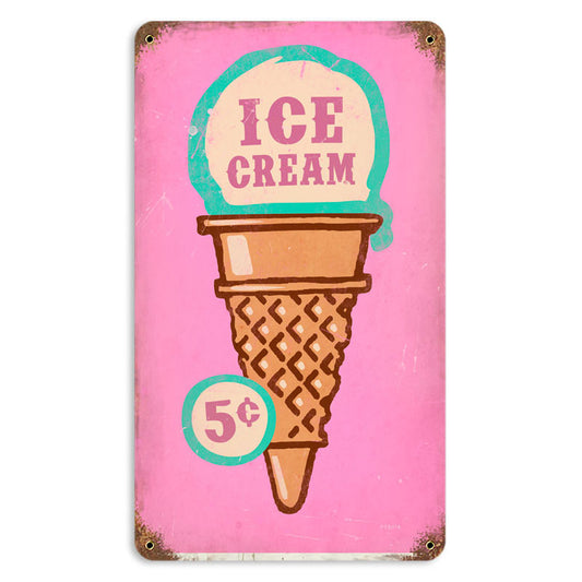 Ice Cream Cone, Food and Drink, Vintage Metal Sign, 8 X 14 Inches