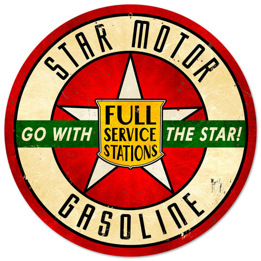 Star Motor Gasoline, Automotive, Round Metal Sign, 14 X 14 Inches
