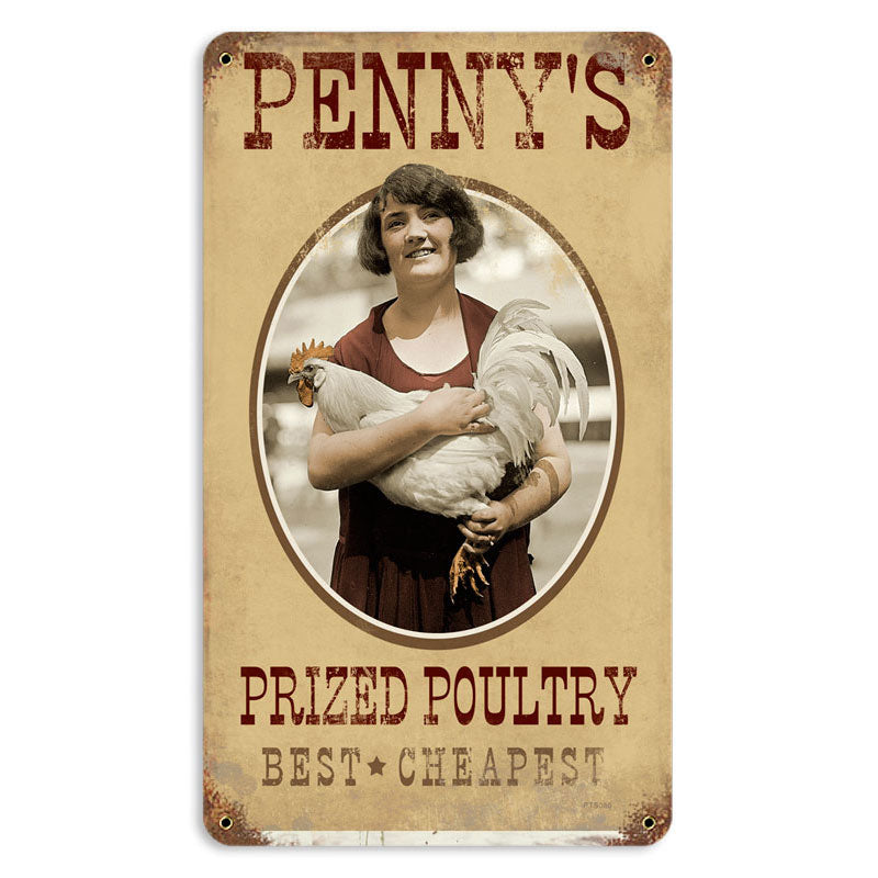 Penny's Pultry, Food and Drink, Vintage Metal Sign, 8 X 14 Inches