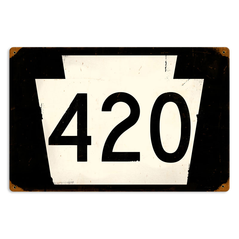Route 420, Street Signs, Vintage Metal Sign, 18 X 12 Inches
