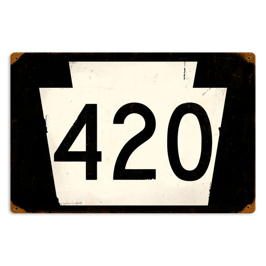 Route 420, Street Signs, Vintage Metal Sign, 18 X 12 Inches