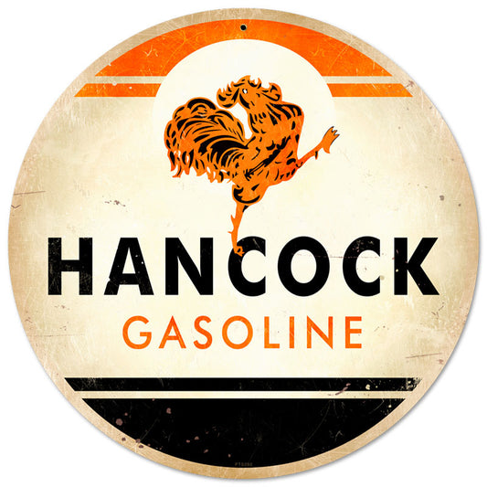 Hancock Gasoline, Automotive, Round Metal Sign, 14 X 14 Inches