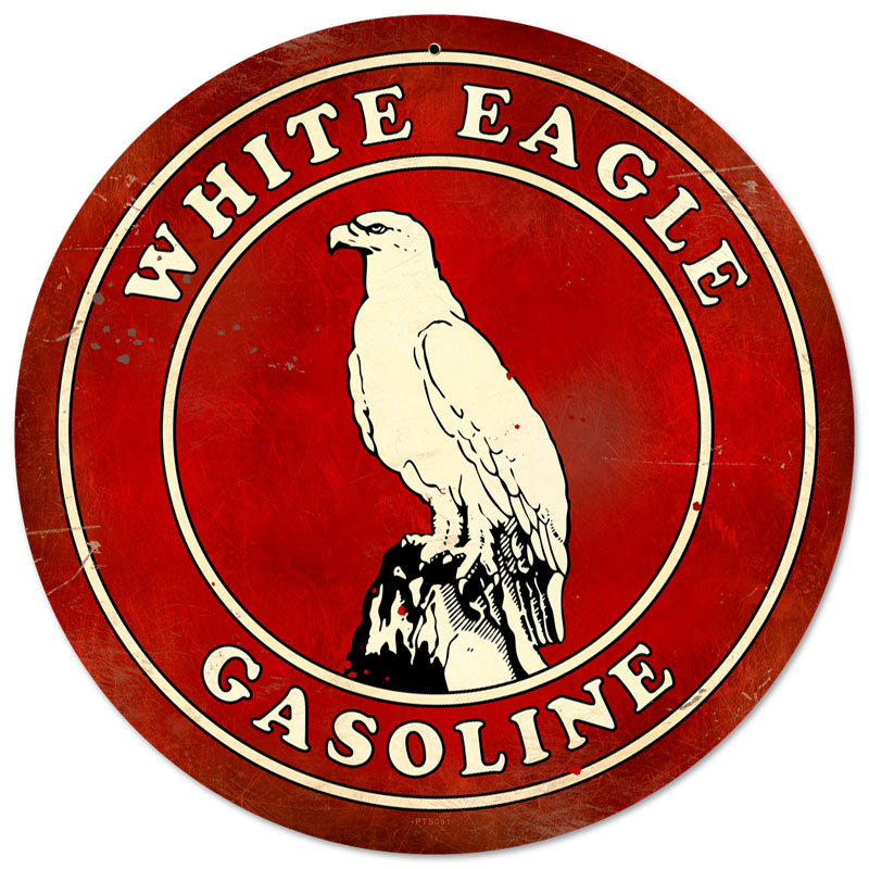 White Eagle Gasoline, Automotive, Round Metal Sign, 14 X 14 Inches