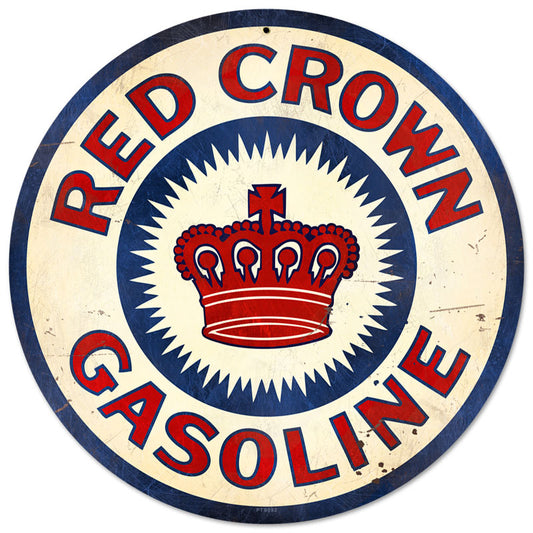 Red Crown Gasoline, Automotive, Round Metal Sign, 14 X 14 Inches
