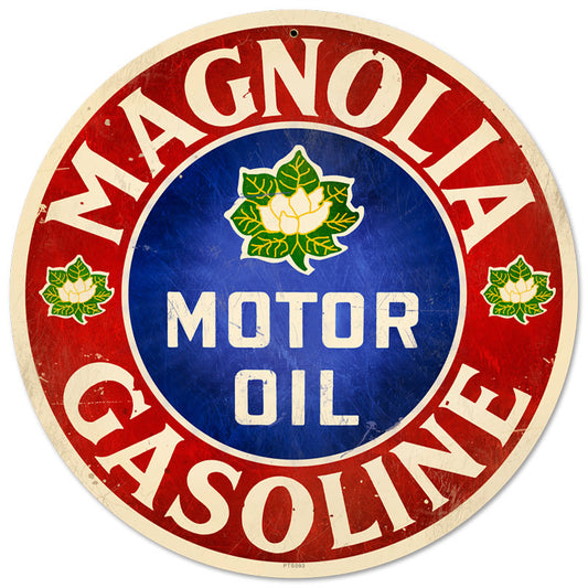 Magnolia Motor Oil, Automotive, Round Metal Sign, 14 X 14 Inches