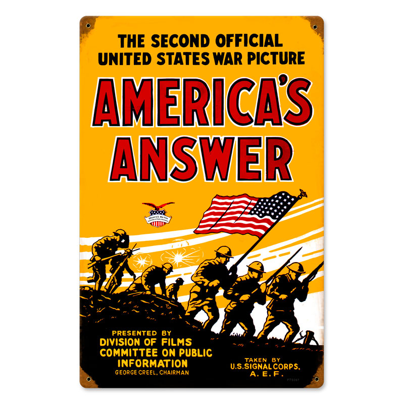 Americans Answer, Allied Military, Vintage Metal Sign, 12 X 18 Inches