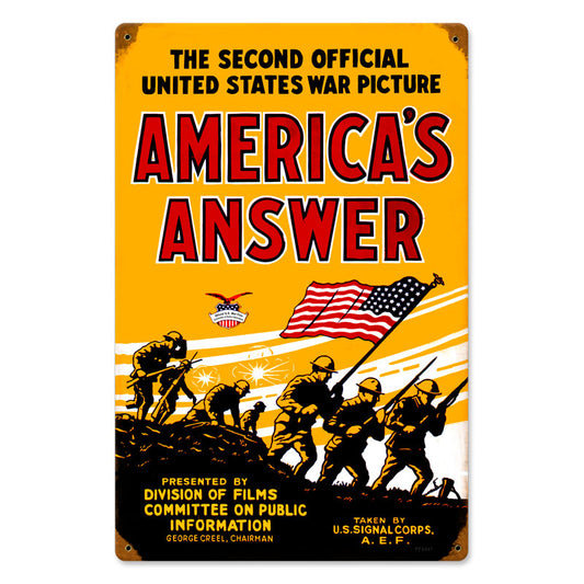 Americans Answer, Allied Military, Vintage Metal Sign, 12 X 18 Inches