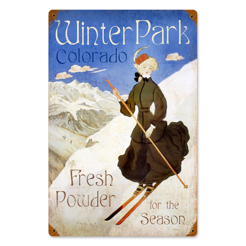 Ski Winter Park, Sports and Recreation, Vintage Metal Sign, 12 X 18 Inches