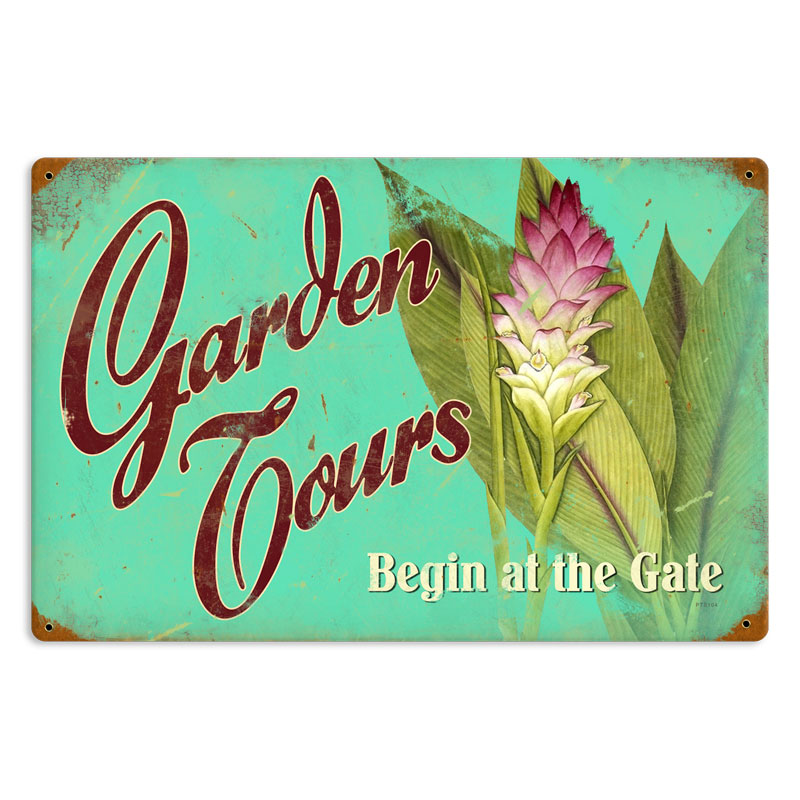 Garden Tours, Home and Garden, Vintage Metal Sign, 18 X 12 Inches