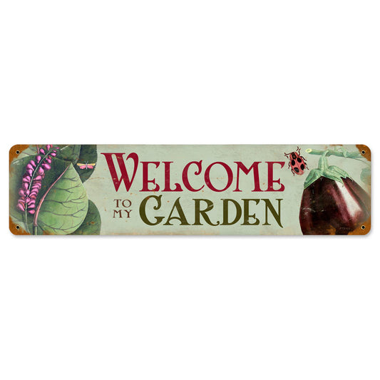 Welcome to my Garden, Home and Garden, Vintage Metal Sign, 20 X 5 Inches