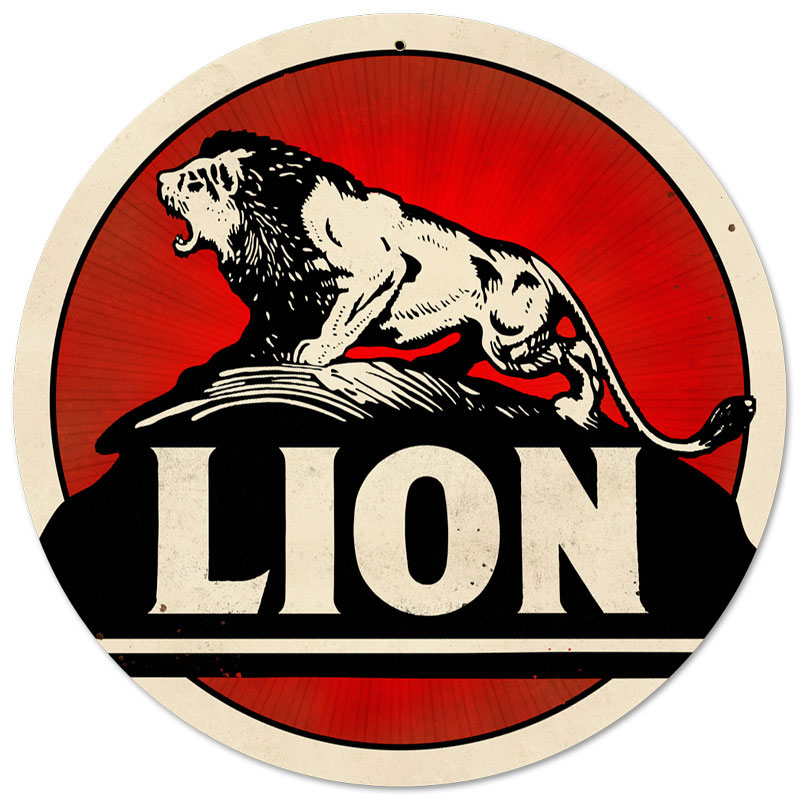 Lion Gasoline, Automotive, Round Metal Sign, 14 X 14 Inches