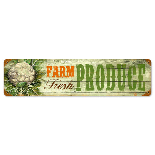 Fresh Produce, Home and Garden, Vintage Metal Sign, 20 X 5 Inches