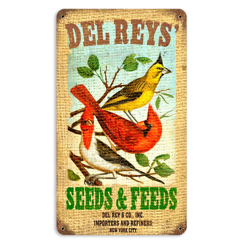 Del Rey's Seeds, Home and Garden, Vintage Metal Sign, 8 X 14 Inches