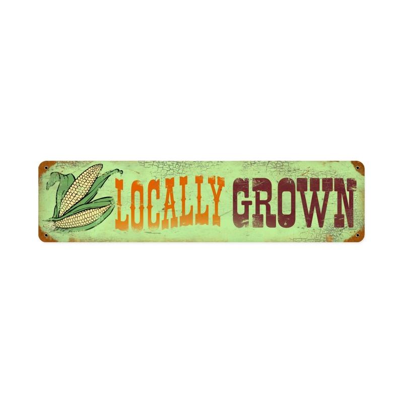 Locally Grown, Home and Garden, Vintage Metal Sign, 20 X 5 Inches