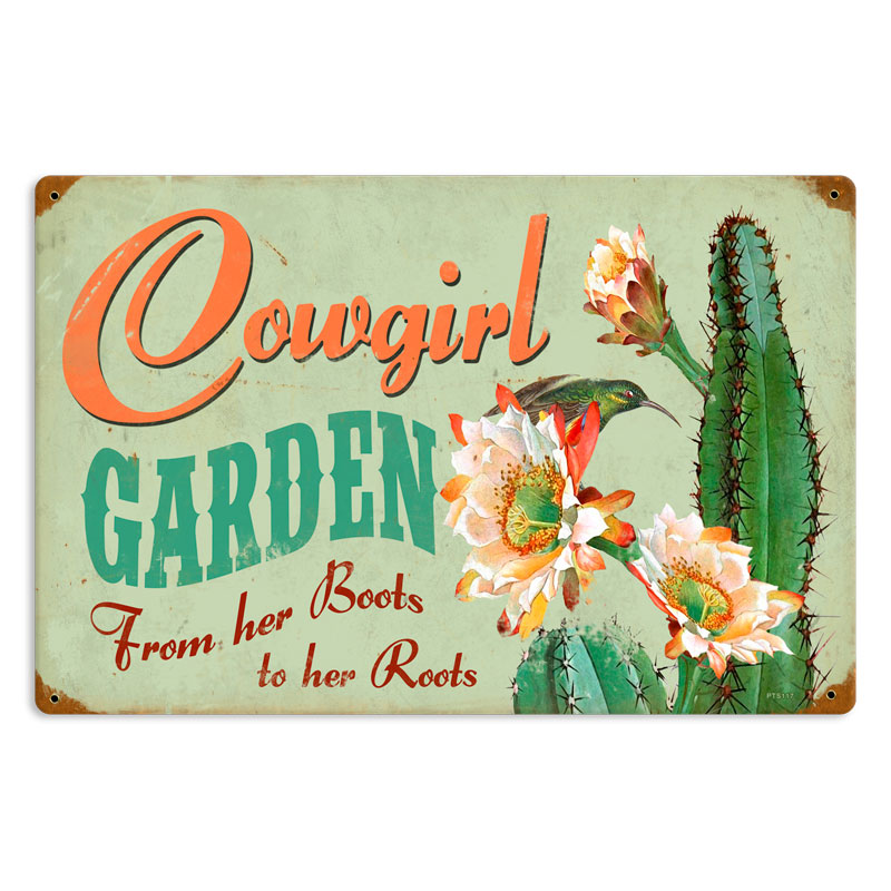 Cowgirl Garden, Home and Garden, Vintage Metal Sign, 18 X 12 Inches