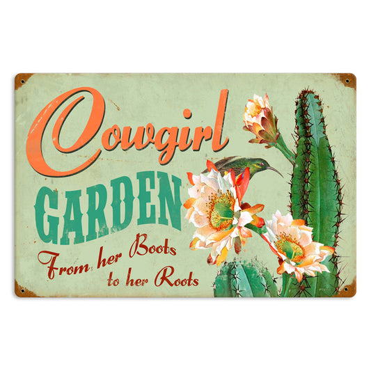 Cowgirl Garden, Home and Garden, Vintage Metal Sign, 18 X 12 Inches